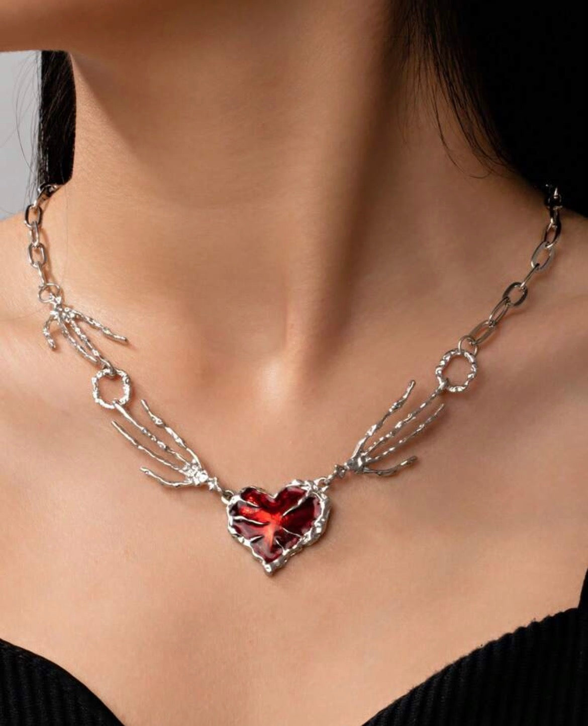 Skeleton Hands Heart Necklace