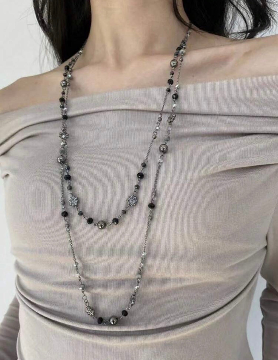 Crystal Ball Beaded Long Necklace