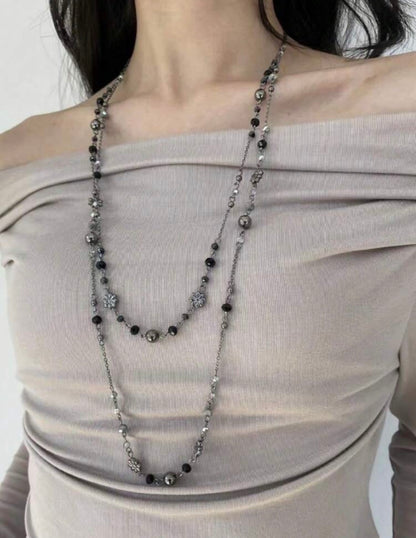 Crystal Ball Beaded Long Necklace